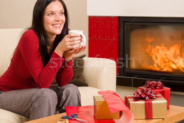 Navidad presente mujer beber casa Foto stock © CandyboxPhoto