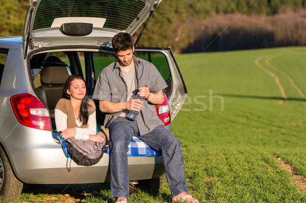 Camping couple inside car summer sunset countryside Stock photo © CandyboxPhoto