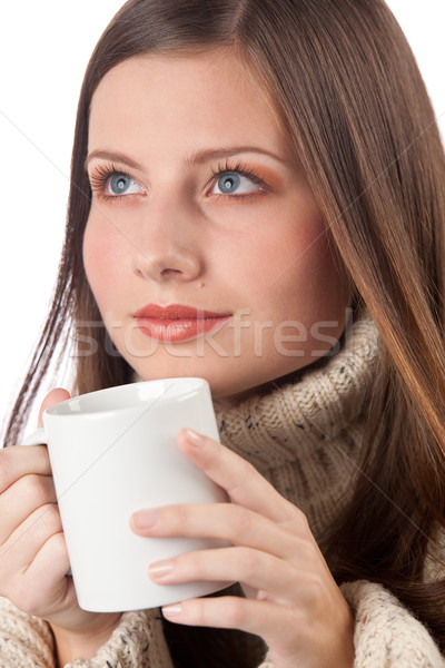 Tél portré boldog nő tart csésze Stock fotó © CandyboxPhoto