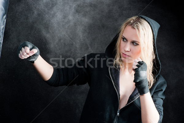 Boks eğitim kadın siyah grunge sarışın Stok fotoğraf © CandyboxPhoto