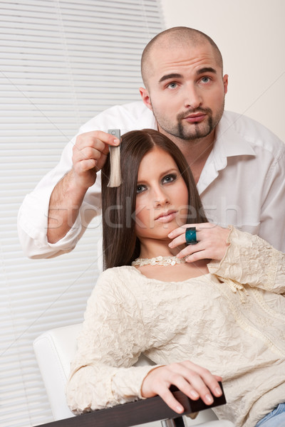 Professional hairdresser choose hair dye color at salon Stock photo © CandyboxPhoto