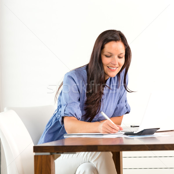 Smiling woman researching library university exam writing  Stock photo © CandyboxPhoto