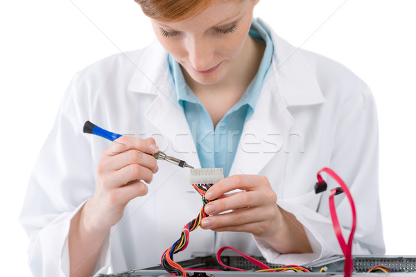Imagine de stoc: Femeie · sprijini · calculator · inginer · femeie · repara