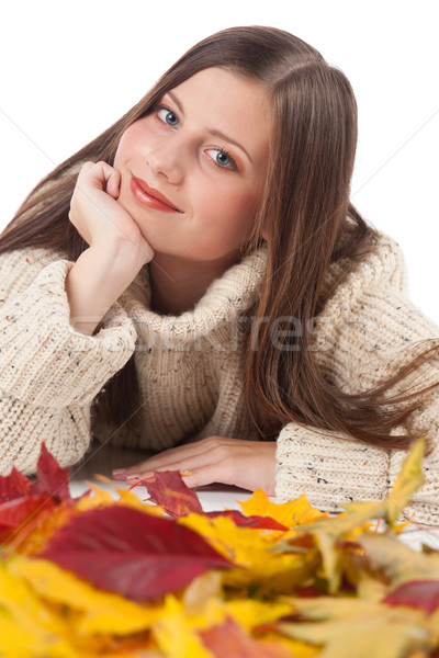 秋 肖像 美人 葉 着用 タートルネック ストックフォト © CandyboxPhoto