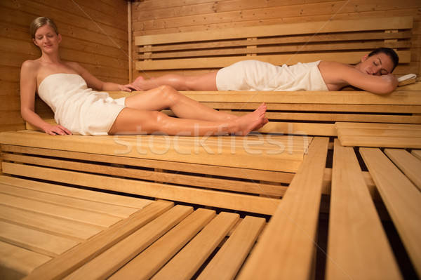 Kadın rahatlatıcı sauna ahşap güzellik spa Stok fotoğraf © CandyboxPhoto
