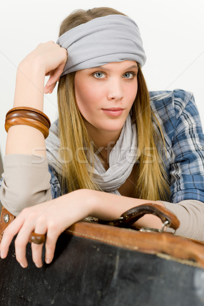 stock photo fashion model young woman posing in country style