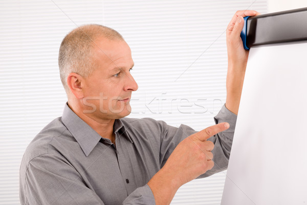 Mature businessman pointing at empty flip chart Stock photo © CandyboxPhoto