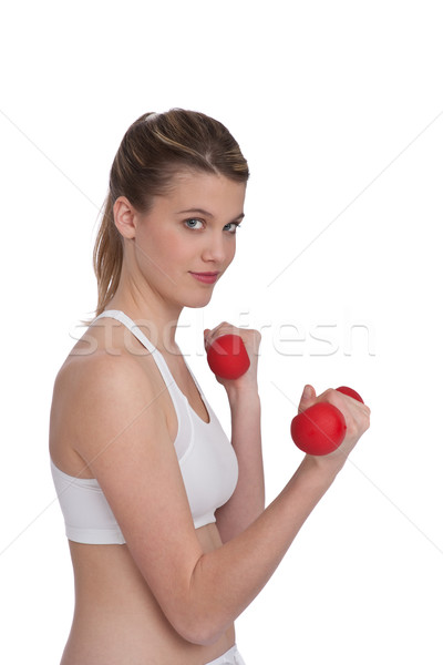 Photo stock: Fitness · jeunes · femme · exercice · poids · blanche