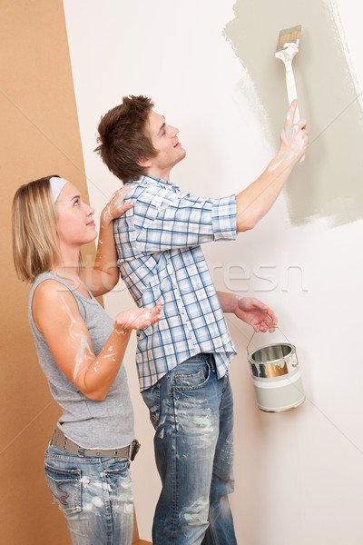Lakásfelújítás férfi festmény fal ecset tart Stock fotó © CandyboxPhoto