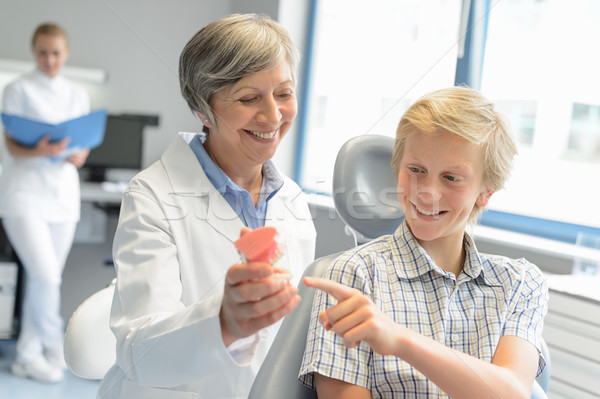 Teenage boy point teeth denture dentist checkup Stock photo © CandyboxPhoto