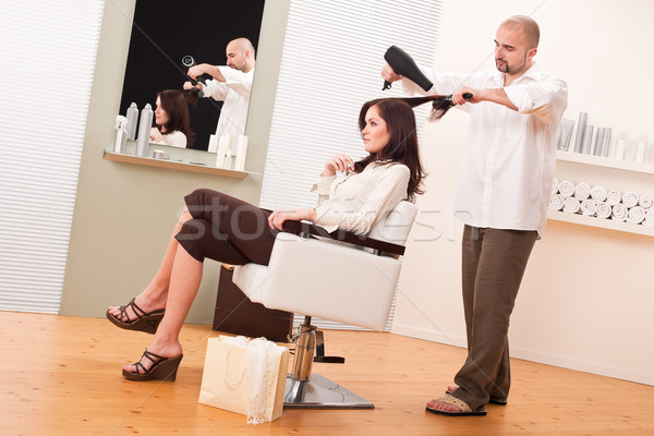 Profesyonel kuaför saç kurutma makinesi salon müşteri erkek Stok fotoğraf © CandyboxPhoto