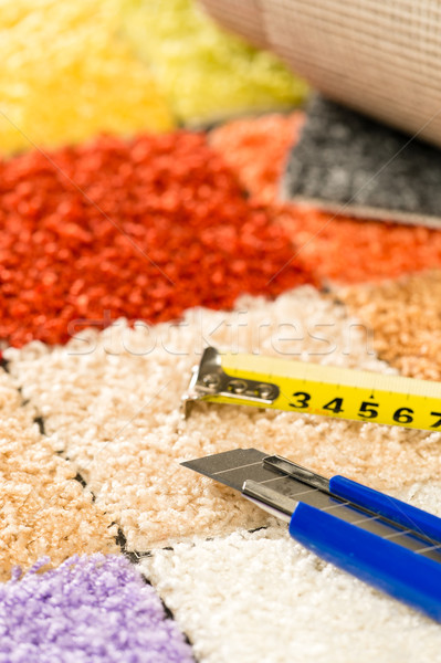 Carpet swatches, knife and tape measure Stock photo © CandyboxPhoto