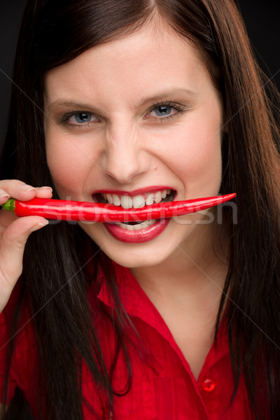 Chilipaprika portré fiatal nő piros fűszeres falat Stock fotó © CandyboxPhoto