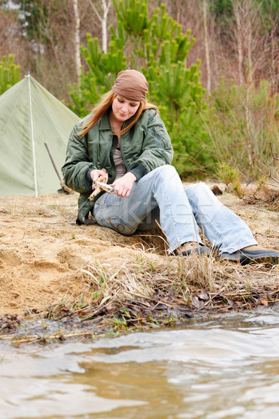 Camping woman tent nature cut stick Stock photo © CandyboxPhoto