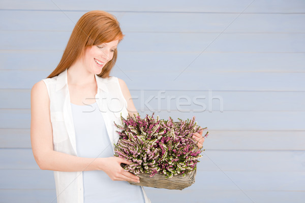 Stockfoto: Zomer · vrouw · houden · mand · bloemen