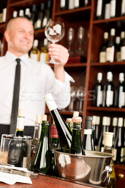 Wine bar waiter clean glass in restaurant Stock photo © CandyboxPhoto