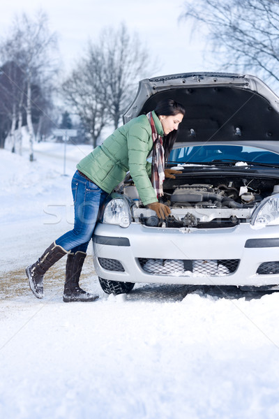 Winter car breakdown - woman repair motor Stock photo © CandyboxPhoto