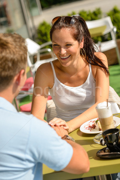 Pár flörtöl kéz a kézben kávézó bár étterem Stock fotó © CandyboxPhoto