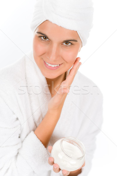 Stock foto: Teenager · Hautpflege · Frau · Feuchtigkeitscreme · weiß · Schönheit