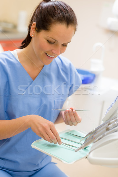 Női fogorvos fogászati felszerelés műtét mosolyog nő Stock fotó © CandyboxPhoto
