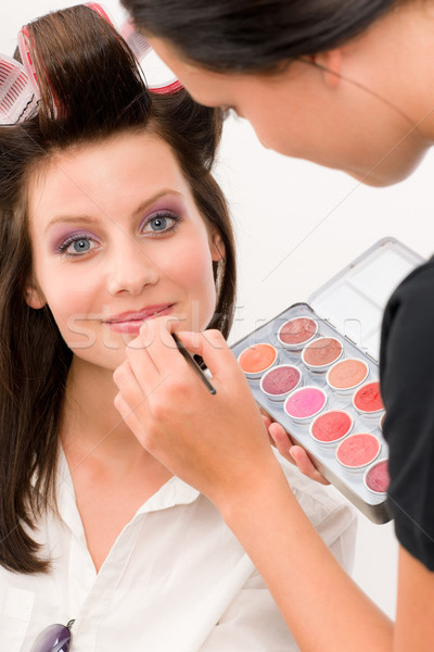 Make-up artist woman fashion model apply lipstick Stock photo © CandyboxPhoto