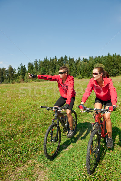 Reiten Mountainbike Frühling Wiese Natur Stock foto © CandyboxPhoto