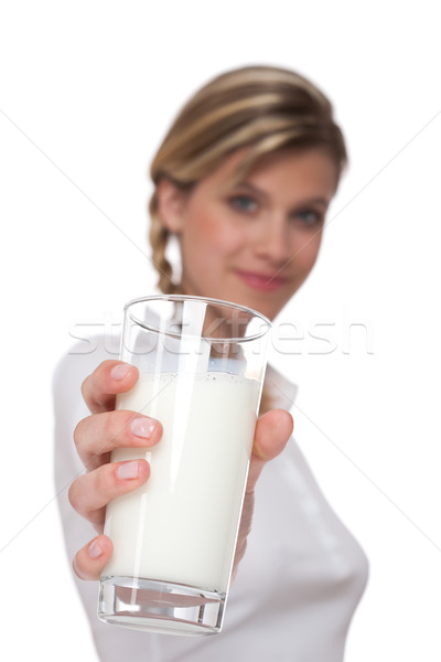 Stockfoto: Glas · melk · witte · focus · hand