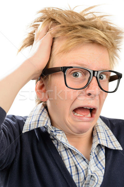 Crazy nerd boy with messy hair shouting Stock photo © CandyboxPhoto