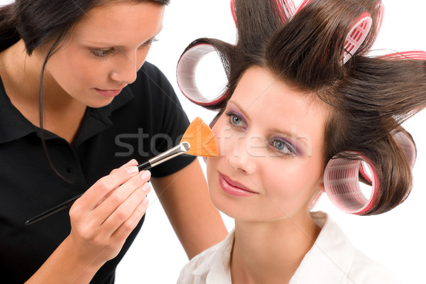 Make-up artist woman fashion model apply powder Stock photo © CandyboxPhoto