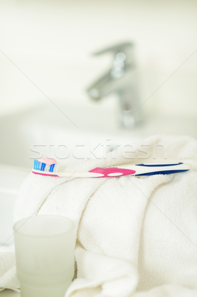Toothbrush with toothpaste close-up teeth hygiene Stock photo © CandyboxPhoto