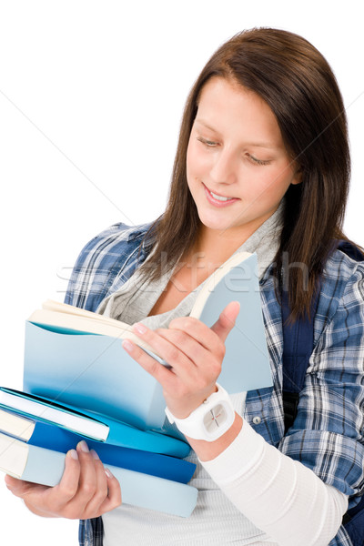 Student teenager girl with schoolbag read books Stock photo © CandyboxPhoto