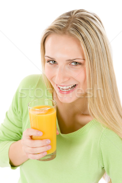 Stok fotoğraf: Kadın · portakal · suyu · beyaz · cam · yeşil