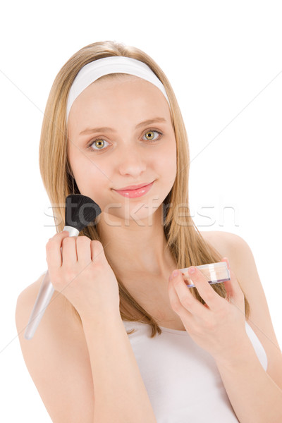 Gesichtspflege Teenager Frau Pulver Pinsel weiß Stock foto © CandyboxPhoto