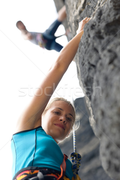 Rock climbing male instructor woman hang rope Stock photo © CandyboxPhoto