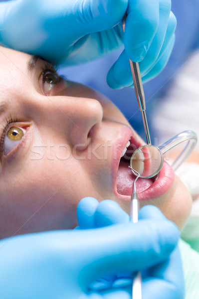 Dentist surgery closeup of woman's open mouth Stock photo © CandyboxPhoto