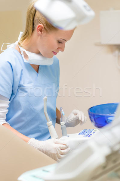 Dental assistant prepare equipment at stomatology Stock photo © CandyboxPhoto