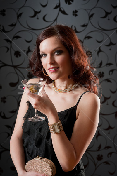 Cocktail party vrouw avondkleding genieten drinken zwarte Stockfoto © CandyboxPhoto