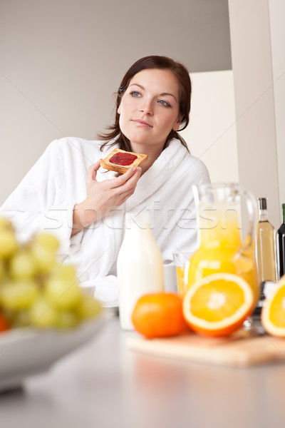 Comer brindis desayuno cocina albornoz Foto stock © CandyboxPhoto