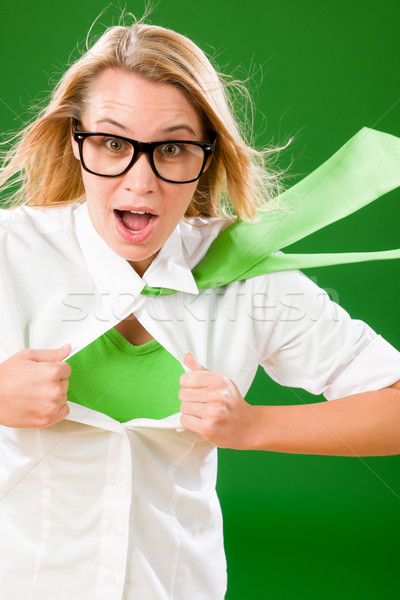 Green Superhero Businesswoman crazy face Stock photo © CandyboxPhoto