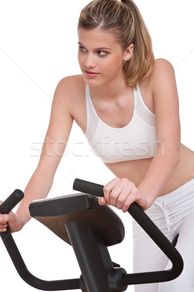 Сток-фото: фитнес · осуществлять · велосипедов · белый · женщину