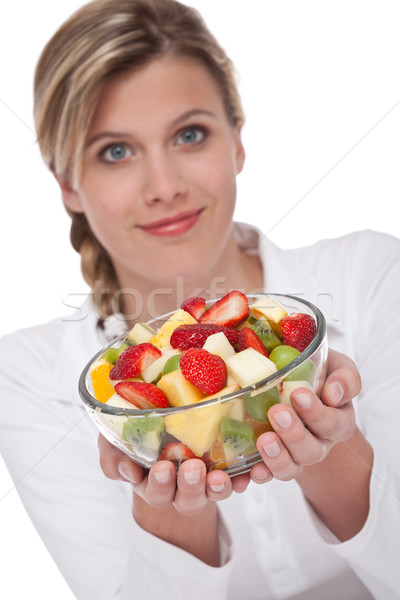 Femme salade de fruits blanche accent [[stock_photo]] © CandyboxPhoto