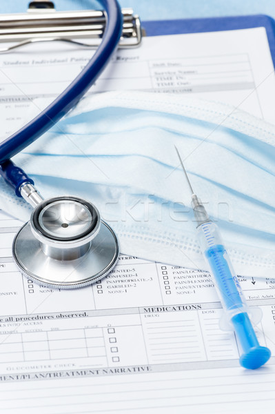 Stethoscoop injectie medische verslag masker grafiek Stockfoto © CandyboxPhoto