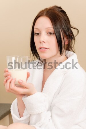 Morning bedroom - woman in bathrobe with coffee Stock photo © CandyboxPhoto