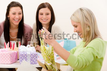 Birthday party - woman getting present, surprise Stock photo © CandyboxPhoto