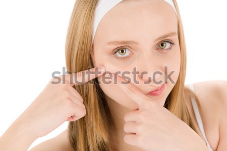 Acne facial care teenager woman squeezing pimple Stock photo © CandyboxPhoto