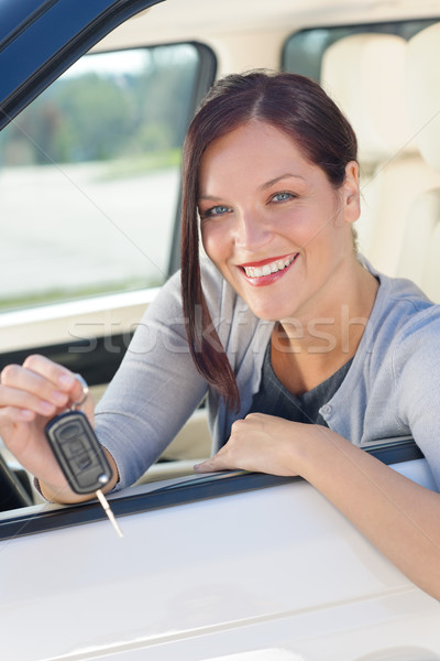 Attractive businesswoman in new car showing keys Stock photo © CandyboxPhoto