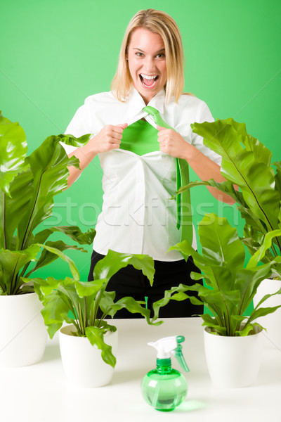 Zöld üzlet szuperhős nő őrült növények Stock fotó © CandyboxPhoto