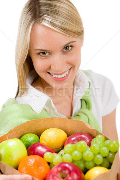 Foto stock: Mulher · fruto · compras · alegre