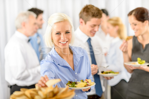 笑みを浮かべて ビジネス女性 会社 ランチ ビュッフェ ホールド ストックフォト © CandyboxPhoto