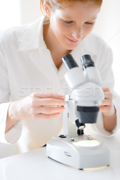 Microscope laboratory - woman medical research Stock photo © CandyboxPhoto